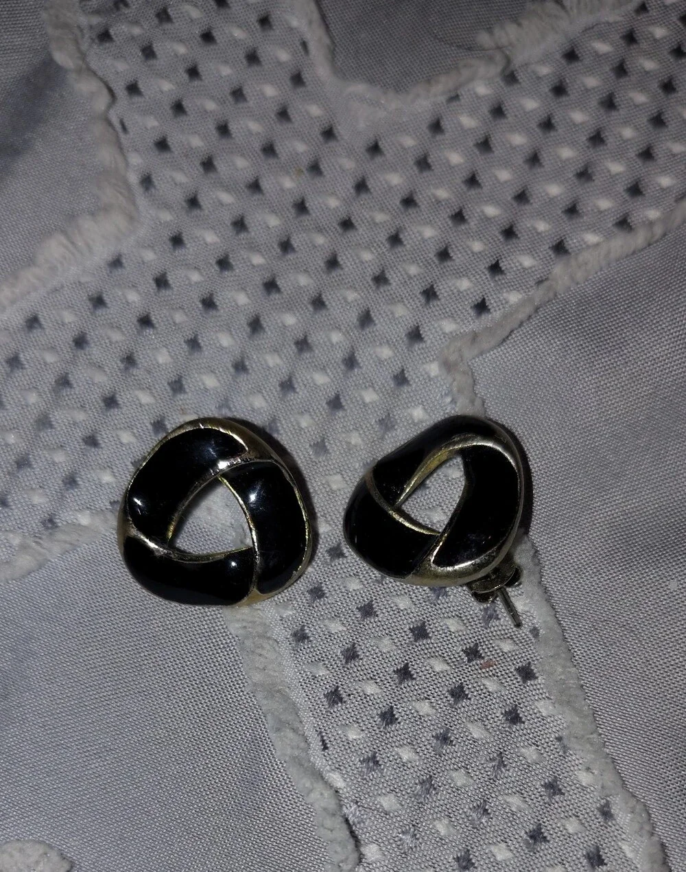 Vintage Trifari Gold Tone Black Enamel Signed Earrings